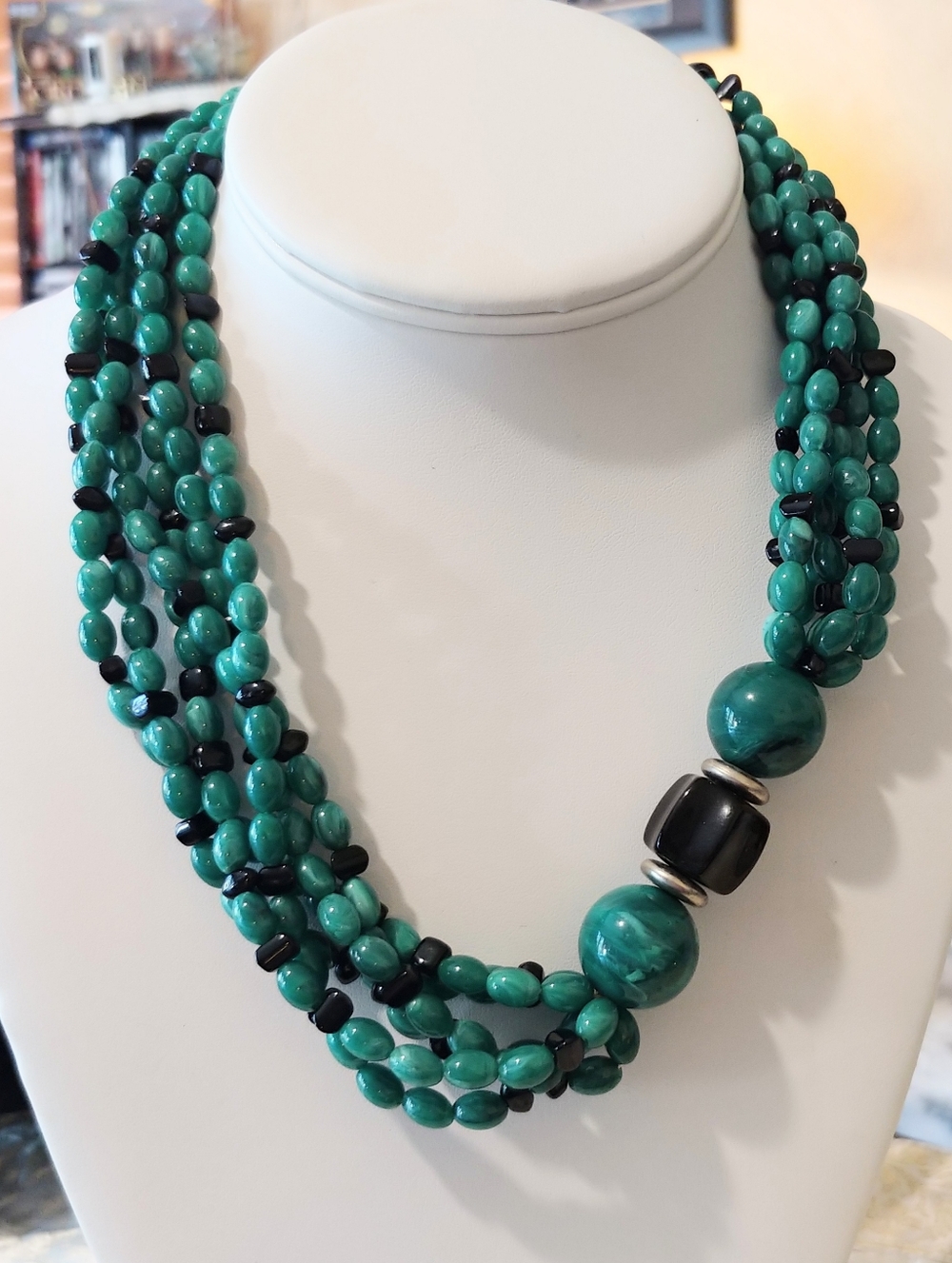 Vintage Chunky Multi Strand Beaded Acrylic Statement Necklace